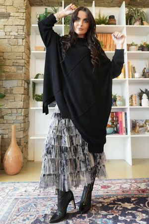 Ramone Marble Mesh Midaxi Skirt Black